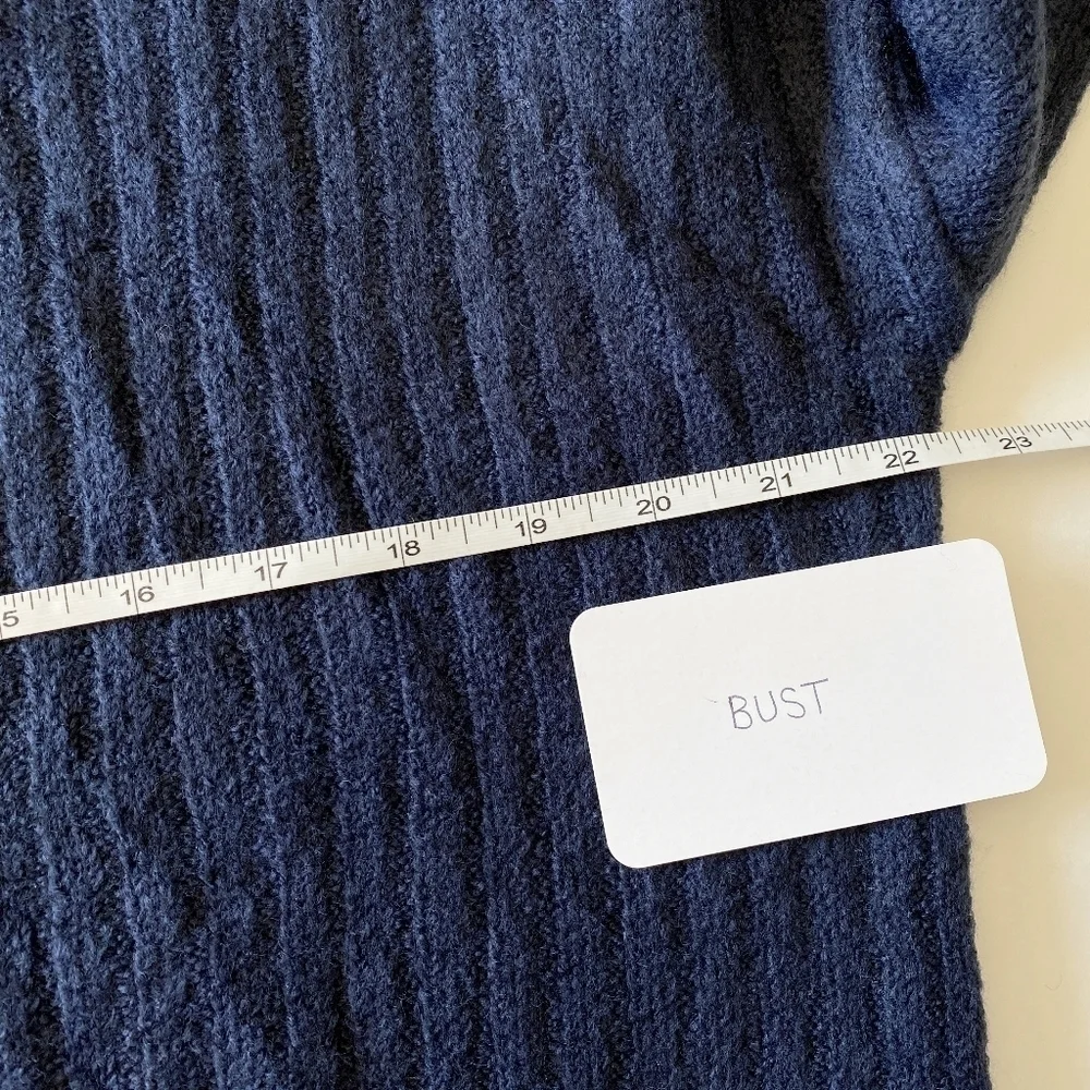 Como Vintage ribbed funnel neck sweater navy blue small mock high‎ new NWT